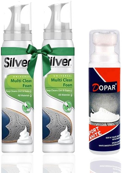 Spor Beyaz Deri ve Kumaş Ayakkabı Boyası 75 ml + 2 Adet Silver Spor Ayakkabı Temizleme Köpüğü 125 ml