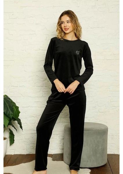 Alimer Ipeksi Kadife Bayan Siyah Nakışlı Pijama Takımı 2598 fiyatları