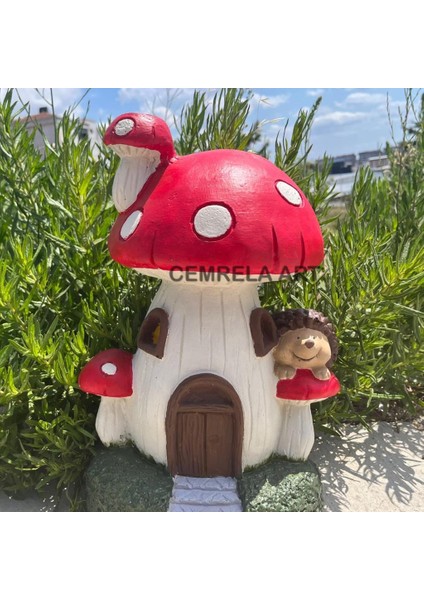 Yavrulu Mantar Ev ve Kirpi Bahçe Seti Objesi, Mantar, Kirpi, Dekorasyon, Hediyelik Eşya, Biblo