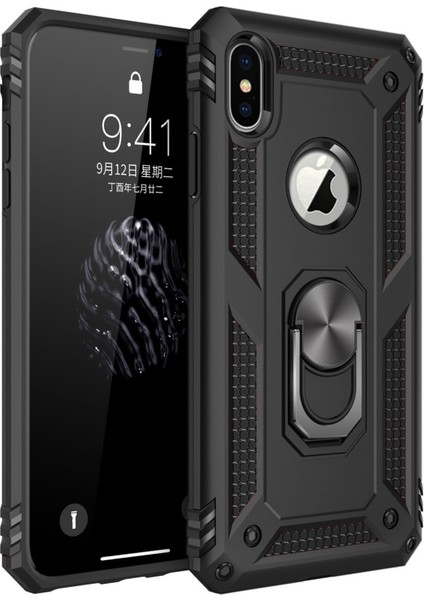 Iphone Xs Kılıf Sofya Yüzüklü Silikon Kapak - Siyah 300099