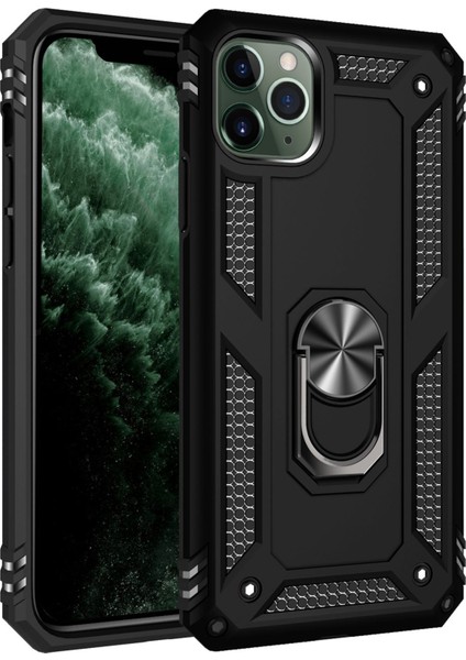 Iphone 11 Pro Kılıf Sofya Yüzüklü Silikon Kapak - Siyah 300099