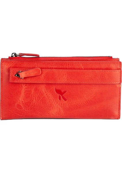 Karali Deri Deri Unisex Portföy Cüzdanı Crazy Kırmızı BC487-08