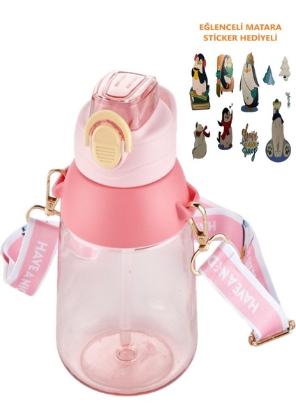Taşıma Askılı Pipetli 800 ml Çocuk Su Matarası Sticker Hediyeli