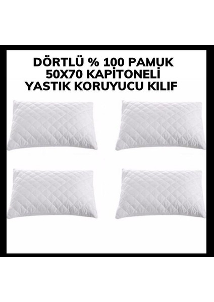 4 Adet Kapitoneli Yastık Koruyucuyastık Kılıfı Femuarlı 100% Pamuklu Terletmez 50X70M Ebatında Beyaz