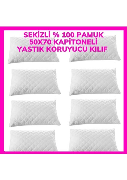 8 Adet Kapitoneli Yastık Koruyucuyastık Kılıfı Femuarlı 100% Pamuklu Terletmez 50X70M Ebatında Beyaz