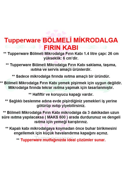 Bölmeli Mikrodalga Fırın Isıtma Kabı 1.4 Lt Mikro Tabak Hsgl
