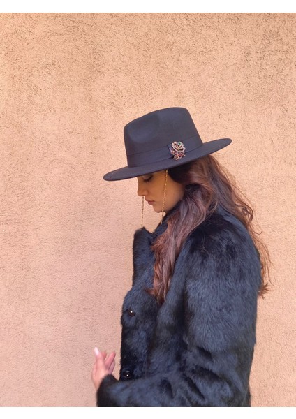 Siyah Zincirli Kovboy Keçe Lüks Şapka fiyatları