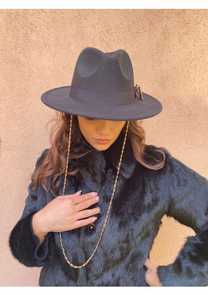 Siyah Zincirli Kovboy Keçe Lüks Şapka modelleri