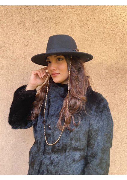 Siyah Zincirli Kovboy Keçe Lüks Şapka indirimleri