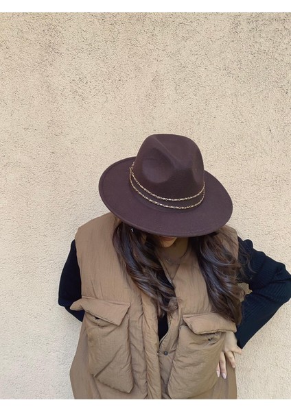 Kahverengi Zincirli Kovboy Keçe Lüks Şapka fiyatları