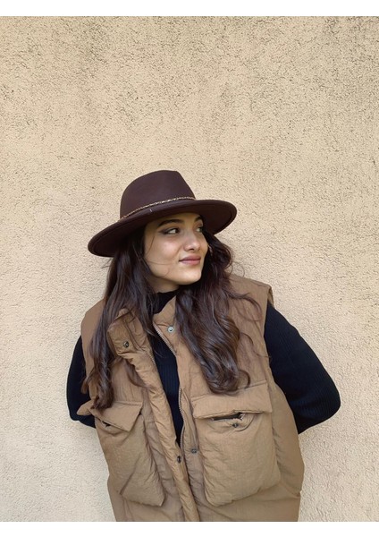 Kahverengi Zincirli Kovboy Keçe Lüks Şapka modelleri
