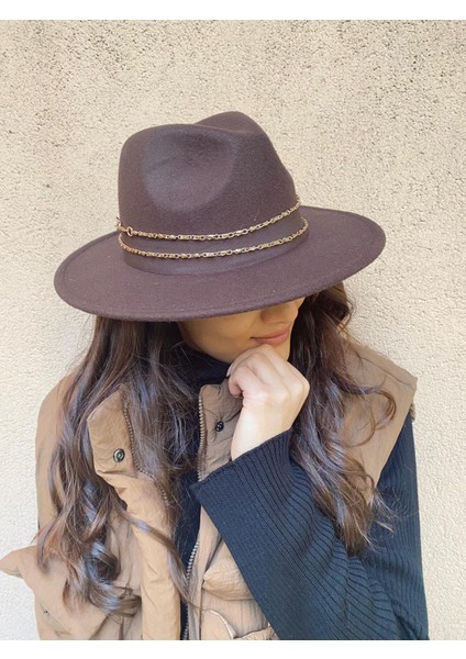 Kahverengi Zincirli Kovboy Keçe Lüks Şapka fırsatları