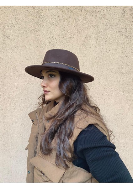 Kahverengi Zincirli Kovboy Keçe Lüks Şapka indirimleri