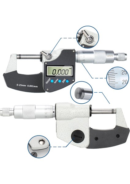 Kafen Dijital Elektronik Mikrometre 0-25 mm