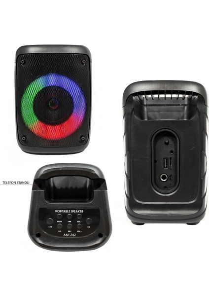 AM-242 Müzik Kutusu Şarjlı Bt/usb/sd/aux/mıc/fm Ledli