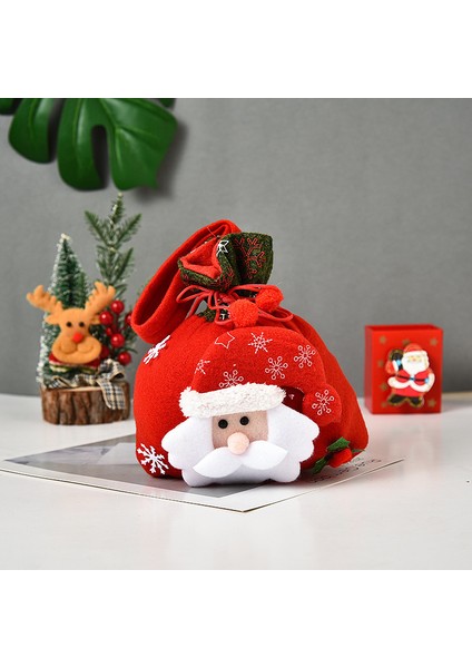 Noel Baba Çantaları Çocuklar Yılbaşı Hediyeleri Şeker Çorap Çantaları Noel Baba Baskılı Keten Şeker Çantaları