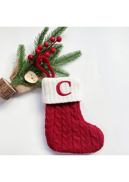 Noel Çorabı Kırmızı Kar Tanesi Alfabe Harfleri Noel Örme Çorapları Süsleme Ev Hediyesi modelleri
