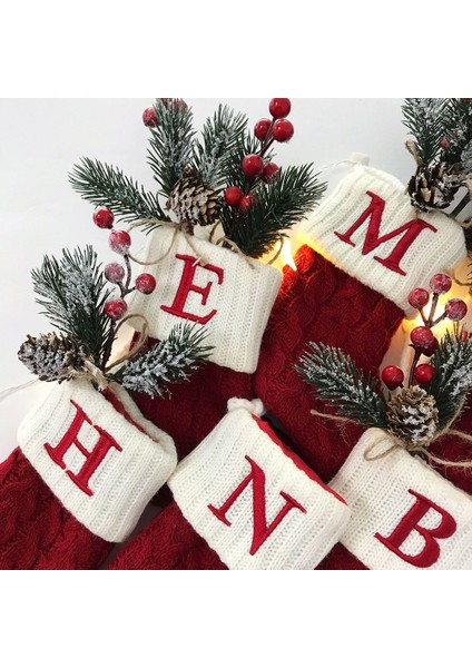 Noel Çorabı Kırmızı Kar Tanesi Alfabe Harfleri Noel Örme Çorapları Süsleme Ev Hediyesi fırsatları
