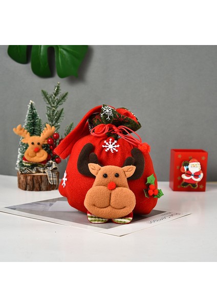 Noel Baba Çantaları Çocuklar Yılbaşı Hediyeleri Şeker Çorap Çantaları Noel Baba Baskılı Keten Şeker Çantaları