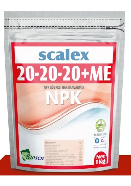 Biosen-Scalex 20-20-20+Me ( Harmanlanmış Npk Yaprak Gübresi)-1kg