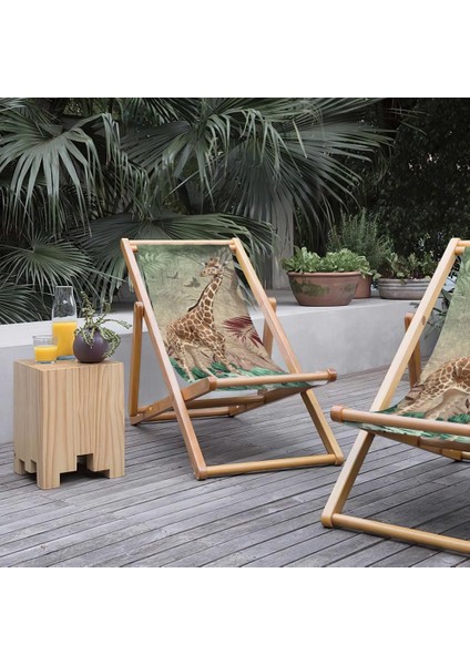 Zürafa Tasarımlı Katlanabilir Şezlong Fırınlanmış Gürgen Ağacı Süet Kumaş indirimleri