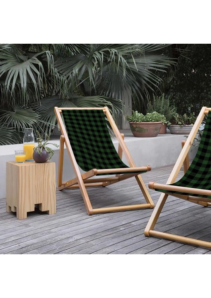 Yeşil Kareli Katlanabilir Şezlong Fırınlanmış Gürgen Ağacı Süet Kumaş fırsatları