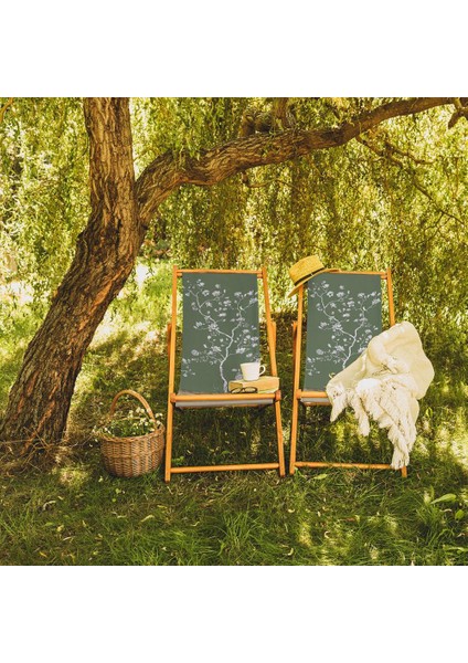 Yeşil Çiçek Tasarımlı Şezlong Fırınlanmış Gürgen Ağacı Süet Kumaş indirimleri