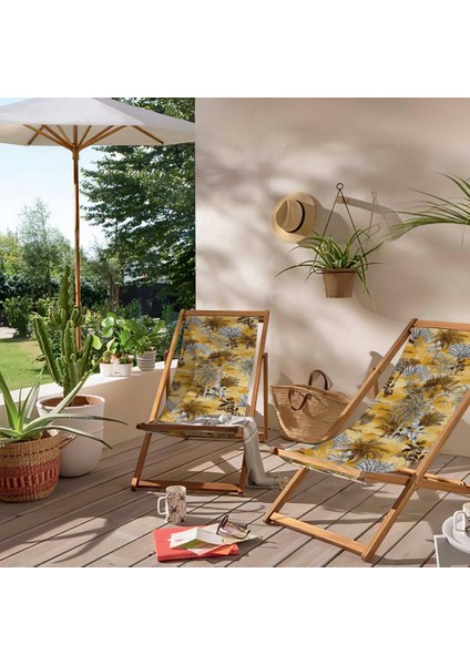 Sarı Tropikal Katlanabilir Şezlong Fırınlanmış Gürgen Ağacı Süet Kumaş modelleri