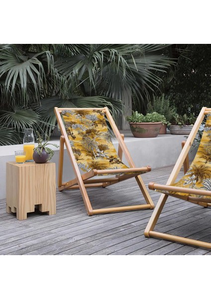 Sarı Tropikal Katlanabilir Şezlong Fırınlanmış Gürgen Ağacı Süet Kumaş fırsatları