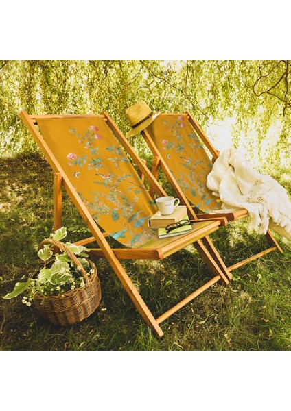 Sarı Çiçek Tasarımlı Şezlong Fırınlanmış Gürgen Ağacı Süet Kumaş fırsatları