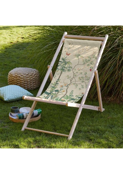 Renkli Çiçek Tasarımlı Şezlong Fırınlanmış Gürgen Ağacı Süet Kumaş