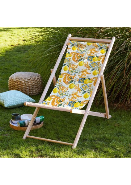 Limonlu Katlanabilir Şezlong Fırınlanmış Gürgen Ağacı Süet Kumaş