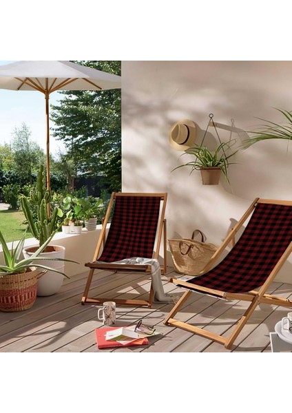 Kırmızı Kareli Katlanabilir Şezlong Fırınlanmış Gürgen Ağacı Süet Kumaş modelleri