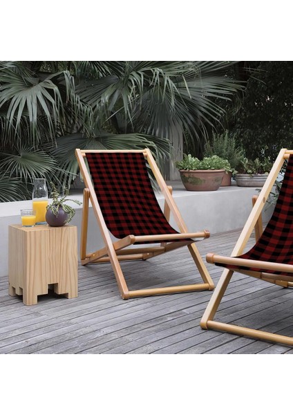 Kırmızı Kareli Katlanabilir Şezlong Fırınlanmış Gürgen Ağacı Süet Kumaş fırsatları