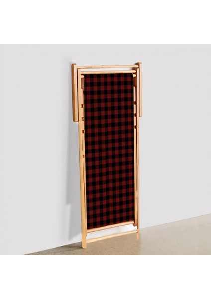 Kırmızı Kareli Katlanabilir Şezlong Fırınlanmış Gürgen Ağacı Süet Kumaş indirimleri