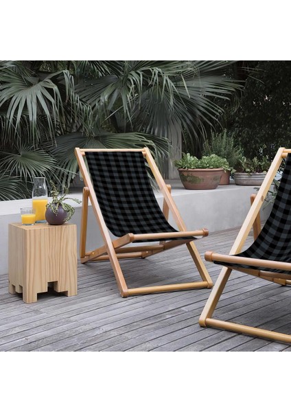 Gri Kareli Katlanabilir Şezlong Fırınlanmış Gürgen Ağacı Süet Kumaş fırsatları