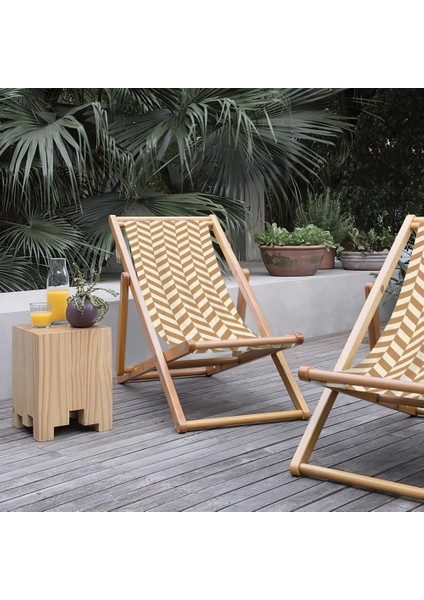 Geometrik Desen Katlanabilir Şezlong Fırınlanmış Gürgen Ağacı Süet Kumaş fırsatları