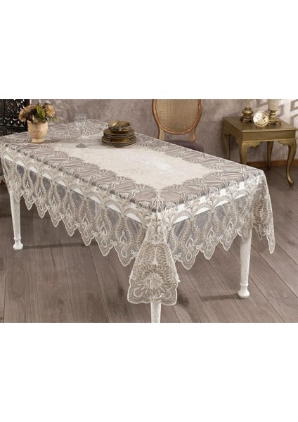 Cherie Dantelli Kadife Krem Masa Örtüsü Dikdörtgen 160X230 cm - 1174