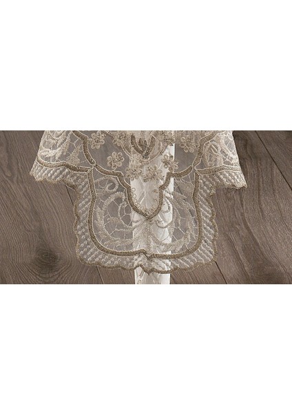 Karina Dantelli Kadife Krem Masa Örtüsü Dikdörtgen 160X230 cm - 1175 fiyatları