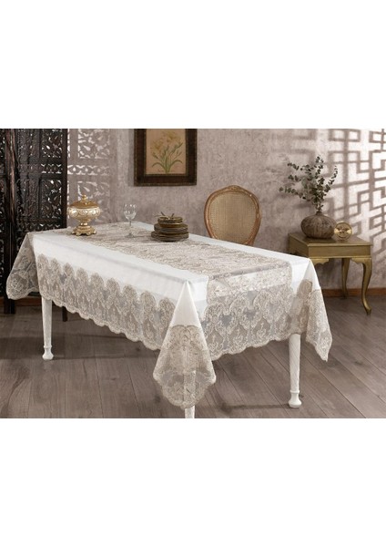 Angel Dantelli Kadife Krem Masa Örtüsü Dikdörtgen 160X230 cm - 1176