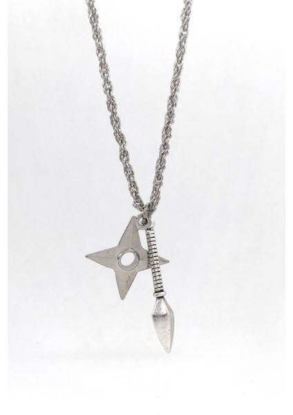 Japon Kuna ve Shuriken Çiftli Kombin Kolye Antik Gümüş Kaplama
