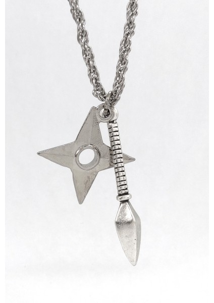 Japon Kuna ve Shuriken Çiftli Kombin Kolye Antik Gümüş Kaplama modelleri