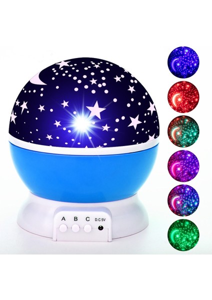 Dönen Gökyüzü Renkli Yıldızlı Projeksiyon Gece Lambası
