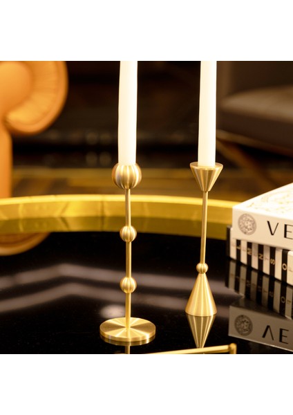 Pirinç El Yapımı Uzun Konik ve Toplu Şamdan Victoria Ikili Set