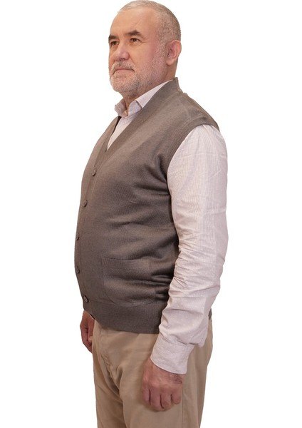 Erkek Gri Baba Yeleği Önden Zarif Düğmeli Klasik Çift Cepli Rahat Kesim Ince Yün Triko fiyatları