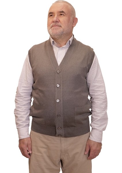 Erkek Gri Baba Yeleği Önden Zarif Düğmeli Klasik Çift Cepli Rahat Kesim Ince Yün Triko modelleri