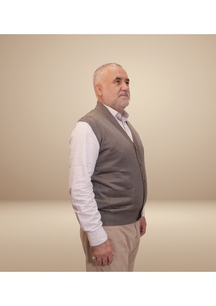 Erkek Gri Baba Yeleği Önden Zarif Düğmeli Klasik Çift Cepli Rahat Kesim Ince Yün Triko fırsatları
