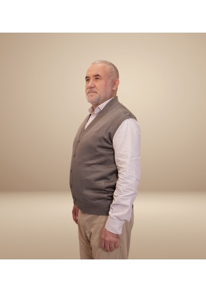 Erkek Gri Baba Yeleği Önden Zarif Düğmeli Klasik Çift Cepli Rahat Kesim Ince Yün Triko indirimleri