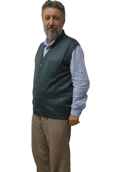 Erkek Haki Baba Yeleği Önden Zarif Düğmeli Klasik Çift Cepli Rahat Kesim Ince Yün Triko fiyatları