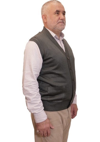 Erkek Haki Baba Yeleği Önden Zarif Düğmeli Klasik Çift Cepli Rahat Kesim Ince Yün Triko modelleri